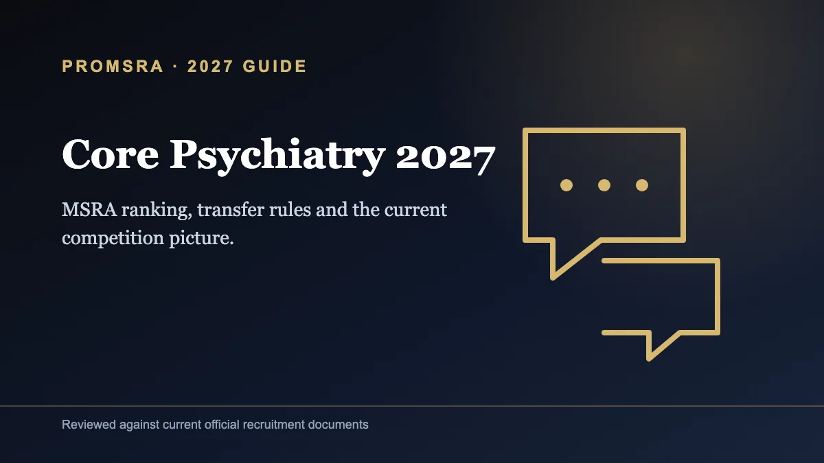 Editorial conversation graphic for the Core Psychiatry 2027 application guide